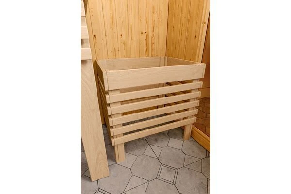 KARIBU Askja Sauna, Naturbelassen, Fichte, 216x234x198 Cm, Inkl. Fronteinstieg, Ganzglastür Und 9 KW Ofen Integr. Strg. – Bild 8