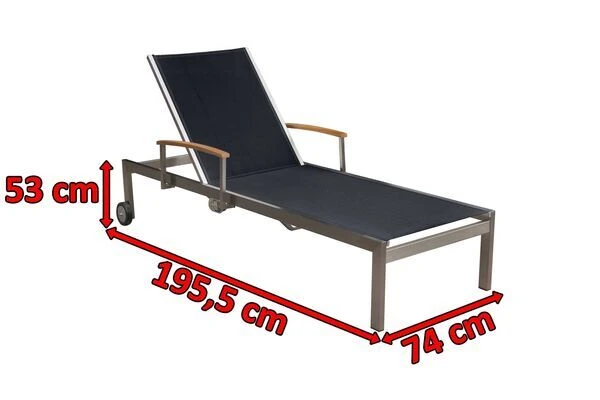 OUTFLEXX Rollliege, Schwarz, Edelstahl/Textilene, Mit Gasfeder, 195,5x74x35cm – Bild 5