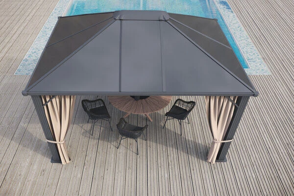 OUTFLEXX Profi Hardtop Pavillon, Grau, Aluminium, 3 X 3,6m Mit Seitenteilen Und Insektennetz – Bild 3