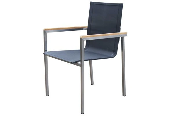 OUTFLEXX Set, Schwarz, Edelstahl/Teak, Esstisch 200 X 90 Cm, 6 Stapelstühle – Bild 3