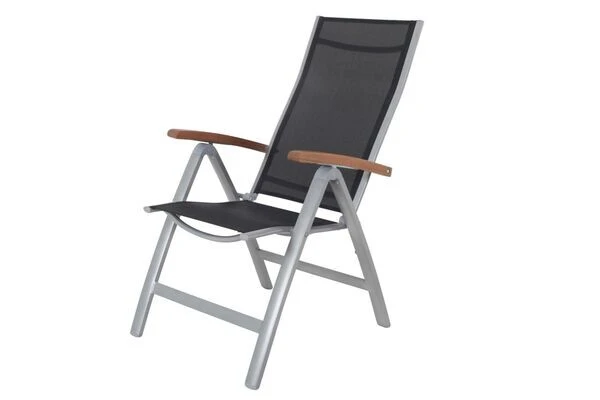 VILLANA Multipositionssessel, Silber/schwarz, Alu/Textilene, 64 X 58 X 110 Cm, FSC Akazienholz Armlehnen – Bild 6