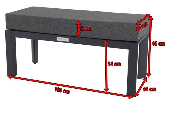 VILLANA Hocker / Fußablage, Schwarz/grau Meliert, Alu/Polyester, 100 X 46 X 46 Cm, Inkl. Kissen – Bild 3
