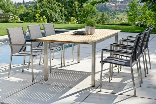 STERN Polaris Stapelsessel, Silbergrau/schwarz, Edelstahl/Textil, 61 X 54 X 89 Cm, Alu Armlehnen – Bild 3