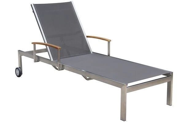 OUTFLEXX Sonnenliegen-Set, Taupe, Edelstahl/FSC-Teak, 195,5x74x35cm, Mit Armlehnen, Inkl. Beistelltisch 45x45cm – Bild 7