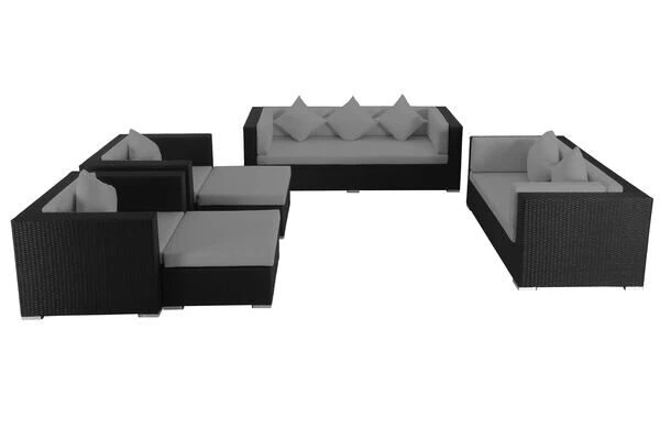 OUTFLEXX Loungemöbel-Set, Schwarz, Polyrattan, Für 9 Personen, Wasserfeste Kissenbox – Bild 3