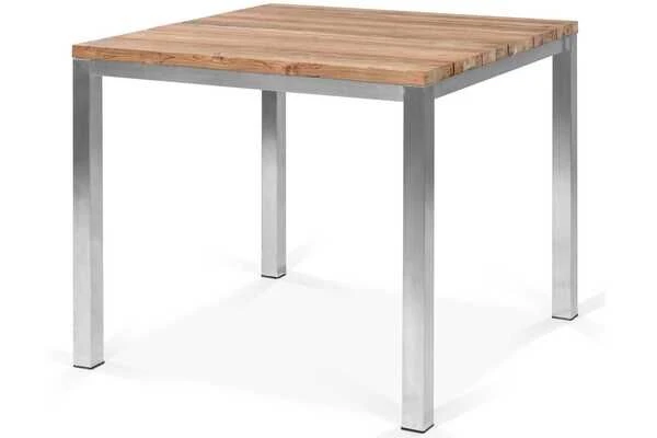 OUTFLEXX Esstischgarnitur, Edelstahl / Recyceltes FSC-Teak, Tisch 90 X 90 Cm, 4 Freischwinger Padded, Silber – Bild 3