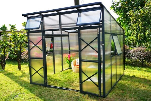 OUTFLEXX Gewächshaus, Anthrazit, Alu/Polycarbonat, 271x271x241/180cm, 4 Fenster, 10 Mm Wandstärke – Bild 3