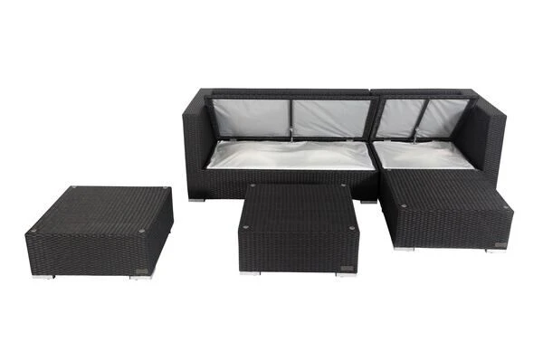 OUTFLEXX Loungemöbel-Set, Schwarz, Polyrattan, 5 Personen, Wasserfeste Kissenbox, Inkl. Kaffeetisch – Bild 3