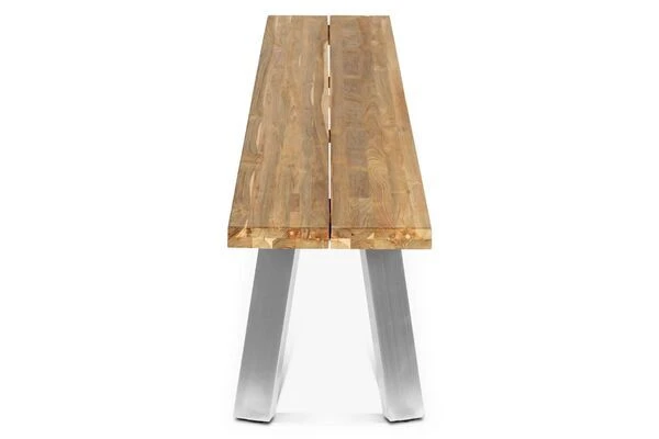 OUTFLEXX Gartenbank, Edelstahl/recyceltes FSC®-Teak, 220x40x45xm, A-Gestell, Rustikal Gebürstet – Bild 3