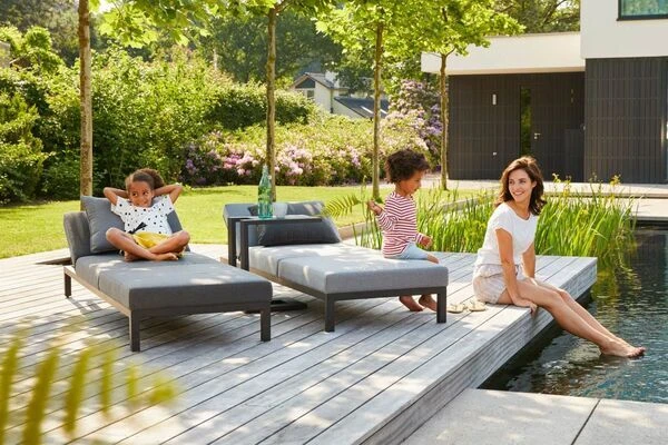 HARTMAN Adam Gartenliege, Flanelle, Alu/Sunbrella, 195x70x30cm, Rückenlehne Verstellbar, Inkl. Kopfkissen – Bild 3