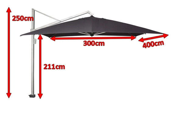 SIENA GARDEN Stratos Ampelschirm, Silber/schwarz Meliert, Alu/Spuncrylic®, 300x400cm, 360° Drehbar, Vertikal Verstellbar – Bild 3