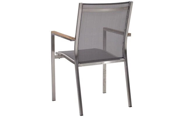 STERN Cardiff Esstischgruppe, Silber/silbergrau, Edelstahl/Teak, Tisch 200 X 100 Cm, 6 Stapelsessel – Bild 3