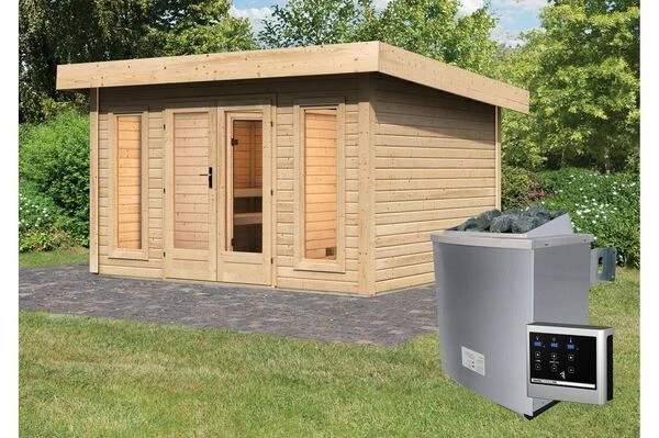 KARIBU Saunahaus Nordin, Fichtenholz 38 Mm, Eckeinstieg, Ca. 10,6m² – Bild 3