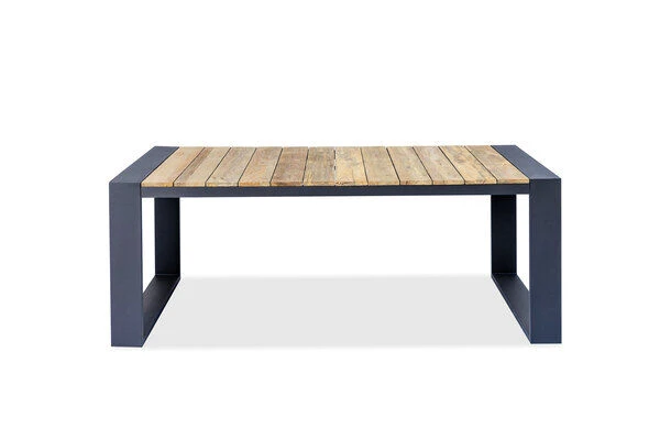 OUTFLEXX Kona Esstisch, Dark Grey/natur, Alu/recycled FSC®-Teak, 200x100x76cm, Rustikal Gebürstet, U-Gestell – Bild 3