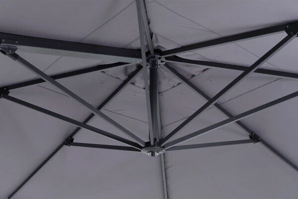 OUTFLEXX Ultimate L Ampelschirm, Anthrazit/grau, Alu/Spuncrylic®, 400x400cm, Inkl. Befüllbarem Schirmständer – Bild 3