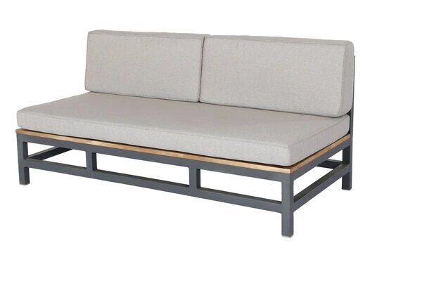 OUTFLEXX Ecklounge, Anthrazit, Alu/Akazie, 5 Personen, Inkl. Polster In Grau, Tisch 80 X 80 Cm Und Hocker – Bild 3