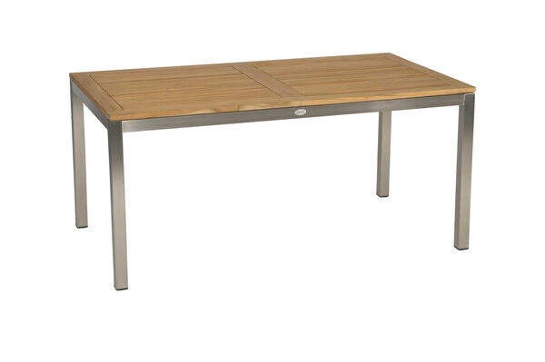 STERN Cardiff Esstischgarnitur, Silber/taupe, Edelstahl/Textilen/FSC-Teakholz, 162/220 X 90 Cm, 6 Stapelsessel, Butterfly-Auszug â Bild 3