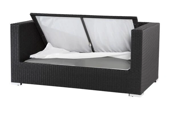 OUTFLEXX 2-Sitzer Sofa, Schwarz, Polyrattan 152x85x70cm, Inkl. Polster Und Wasserfeste Kissenbox – Bild 3