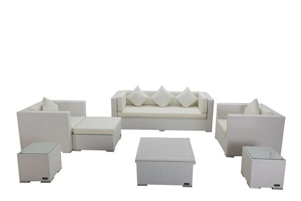 OUTFLEXX Loungemöbel-Set, Weiß, Polyrattan, Für 6 Personen, Inkl. Loungetisch, Wasserfeste Kissenbox – Bild 3