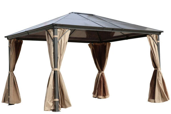 OUTFLEXX Profi Hardtop Pavillon, Grau, Aluminium, 3 X 3,6m Mit Seitenteilen Und Insektennetz – Bild 4