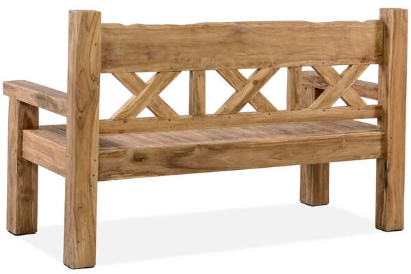 OUTFLEXX Gartenbank, Natur, Recyceltes FSC®-Teakholz, 160x73cm, Mit Rücken- Und Armlehnen, Rustikal Gebürstet – Bild 4