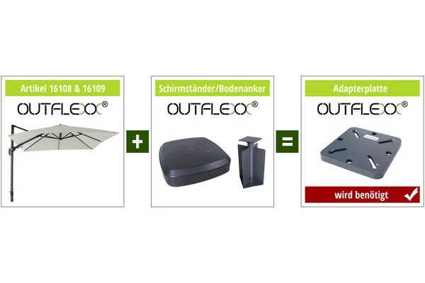 OUTFLEXX Ampelschirm, Creme, Pulverbesch. Aluminium, 300x300 Cm, Inkl. Plattenständer, Twist-Funktion – Bild 7