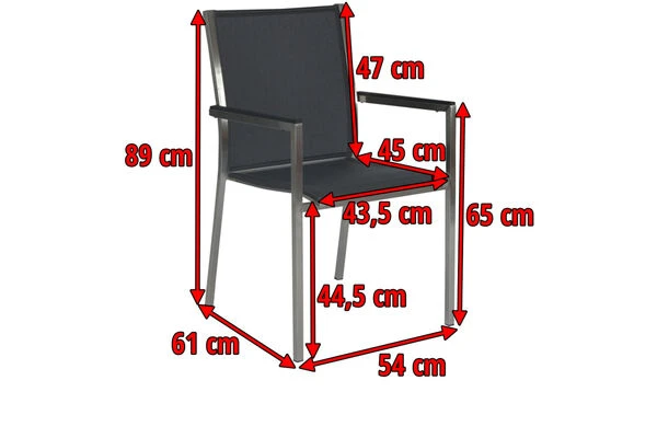 STERN Polaris Stapelsessel, Silbergrau/schwarz, Edelstahl/Textil, 61 X 54 X 89 Cm, Alu Armlehnen – Bild 4
