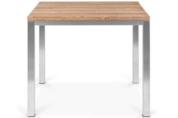 OUTFLEXX Esstischgarnitur, Edelstahl / Recyceltes FSC-Teak, Tisch 90 X 90 Cm, 4 Freischwinger Padded, Silber – Bild 4