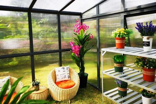 OUTFLEXX Gewächshaus, Anthrazit, Alu/Polycarbonat, 271x271x241/180cm, 4 Fenster, 10 Mm Wandstärke – Bild 4