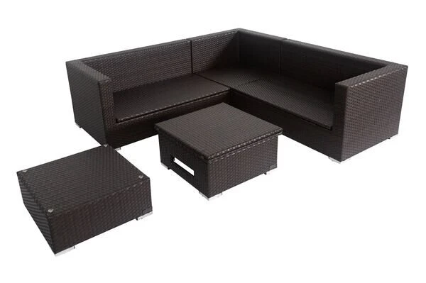 OUTFLEXX Loungemöbel-Set, Braun, Polyrattan, 6 Personen, Wasserfeste Kissenbox, Inkl. Loungetisch – Bild 4