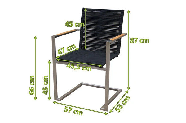 OUTFLEXX Freischwinger, Silber/schwarz, Edelstahl/Rope, FSC-Teakholz Armlehnen, 53 X 57 X 87 Cm – Bild 4