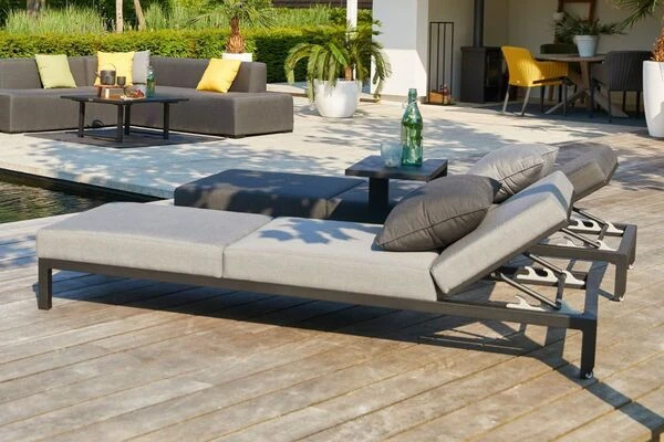 HARTMAN Adam Gartenliege, Flanelle, Alu/Sunbrella, 195x70x30cm, Rückenlehne Verstellbar, Inkl. Kopfkissen – Bild 4