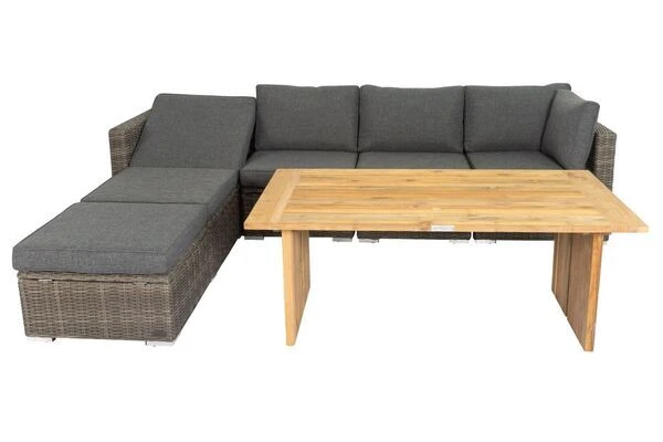 OUTFLEXX Loungegarnitur, Polyrattan/Teakholz, Tisch 160x90cm, Für 6 Personen, Wasserfeste Kissenbox – Bild 4