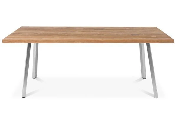 STERN Cardiff Esstischgruppe, Silber/taupe, Edelstahl/Teak, Tisch A-Gestell 220 X 100 Cm, 6 Stapelsessel â Bild 4