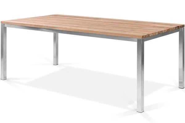 STERN Cardiff Esstischgruppe, Silber/silbergrau, Edelstahl/Teak, Tisch 200 X 100 Cm, 6 Stapelsessel – Bild 4