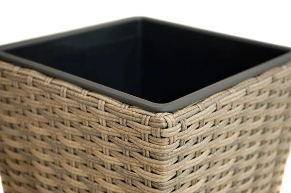 Ploß Rabida Pflanzgefäß, Champagner-meliert, Polyrattan, Konisch, 28x28x40 Cm, Kunststoffeinsatz – Bild 4