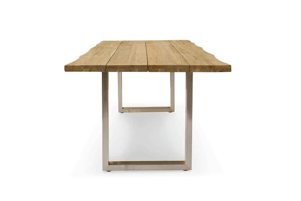 OUTFLEXX Esstisch, Natur, Edelstahl & Recycled FSC-Teak, 240 X 100 Cm, Baumkante – Bild 4
