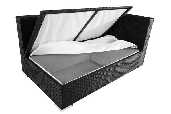 OUTFLEXX 2-Sitzer Ecksofa, Schwarz, Polyrattan, 145x85x70cm, Armlehne Links, Wasserfeste Kissenbox – Bild 4