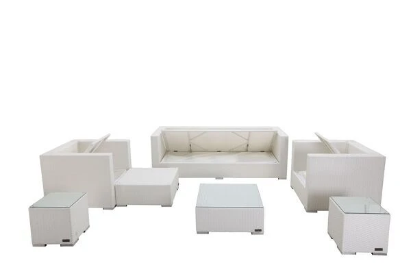 OUTFLEXX Loungemöbel-Set, Weiß, Polyrattan, Für 6 Personen, Inkl. Kaffeetisch, Wasserfeste Kissenbox – Bild 4