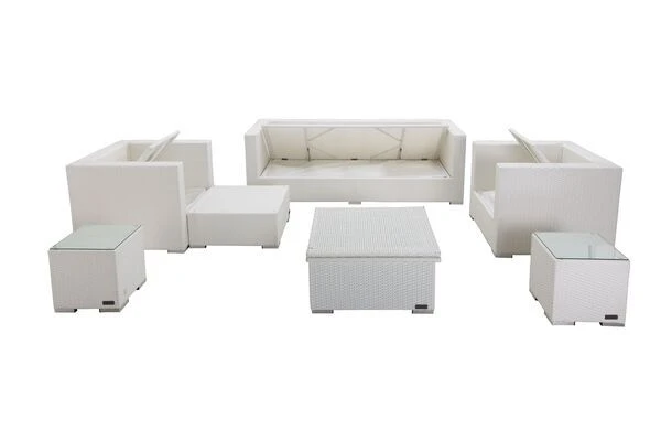 OUTFLEXX Loungemöbel-Set, Weiß, Polyrattan, Für 6 Personen, Inkl. Loungetisch, Wasserfeste Kissenbox – Bild 4