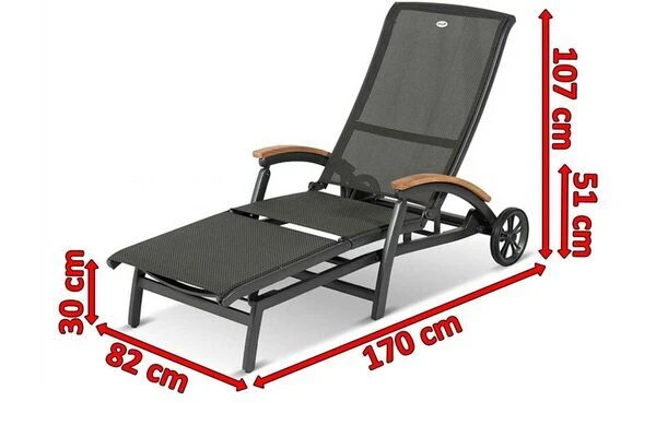HARTMAN Da Vinci Gartenliege, Xerix/anthrazit, Alu/Textilene, 170 X 82 X 30 Cm, Mit FSC-Teak-Armlehnen – Bild 5