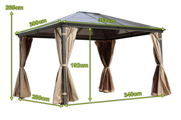 OUTFLEXX Profi Hardtop Pavillon, Grau, Aluminium, 3 X 3,6m Mit Seitenteilen Und Insektennetz – Bild 5