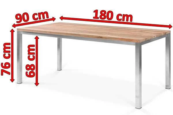 OUTFLEXX Esstisch, Silber/natur, Edelstahl/ Recyceltes FSC®-Teakholz, 180x90cm, Rustikal Gebürstet – Bild 5