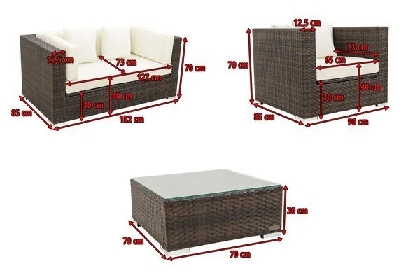 OUTFLEXX Loungemöbel-Set, Polyrattan, Braun Marmoriert, 5 Pers, Wasserfeste Kissenbox, Inkl. Beistelltisch – Bild 5