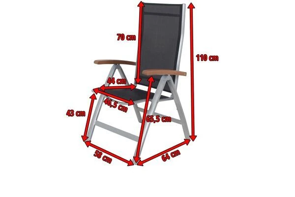 VILLANA Multipositionssessel, Silber/schwarz, Alu/Textilene, 64 X 58 X 110 Cm, FSC Akazienholz Armlehnen – Bild 4