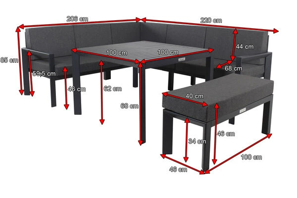 VILLANA Dining-Lounge, Schwarz/grau Meliert, Alu/Polyester, Inkl. Kissen – Bild 5