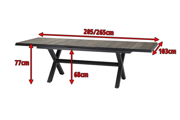 SIENA GARDEN Sincro Ausziehtisch, Anthrazit/natur-grau, Alu/Keramik, 205/265x103 Cm – Bild 5