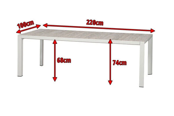 SIENA GARDEN Silva Diningtisch, Weiß/washed Grey, Alu/Keramik, 220x100cm – Bild 5