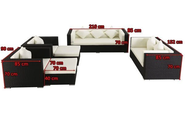 OUTFLEXX Loungemöbel-Set, Schwarz, Polyrattan, Für 9 Personen, Wasserfeste Kissenbox – Bild 5
