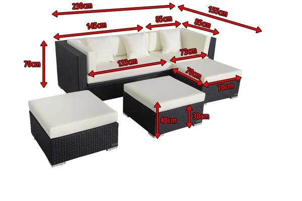 OUTFLEXX Loungemöbel-Set, Schwarz, Polyrattan, 5 Personen, Wasserfeste Kissenbox, Inkl. Kaffeetisch – Bild 5